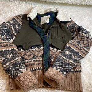 Free People-We the Free-Sherpa/Plaid-Sweater Jacket-XS